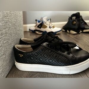Tory Burch Black Quilted Sneakers with White Soles